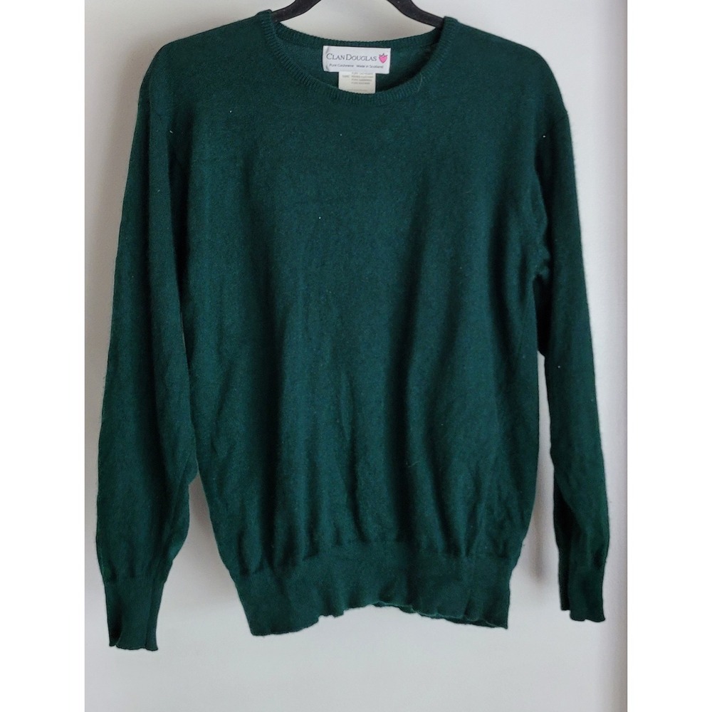 Clan Douglas Scotland Cashmere M Crew Neck Pullover Sweater Green Classic Knit